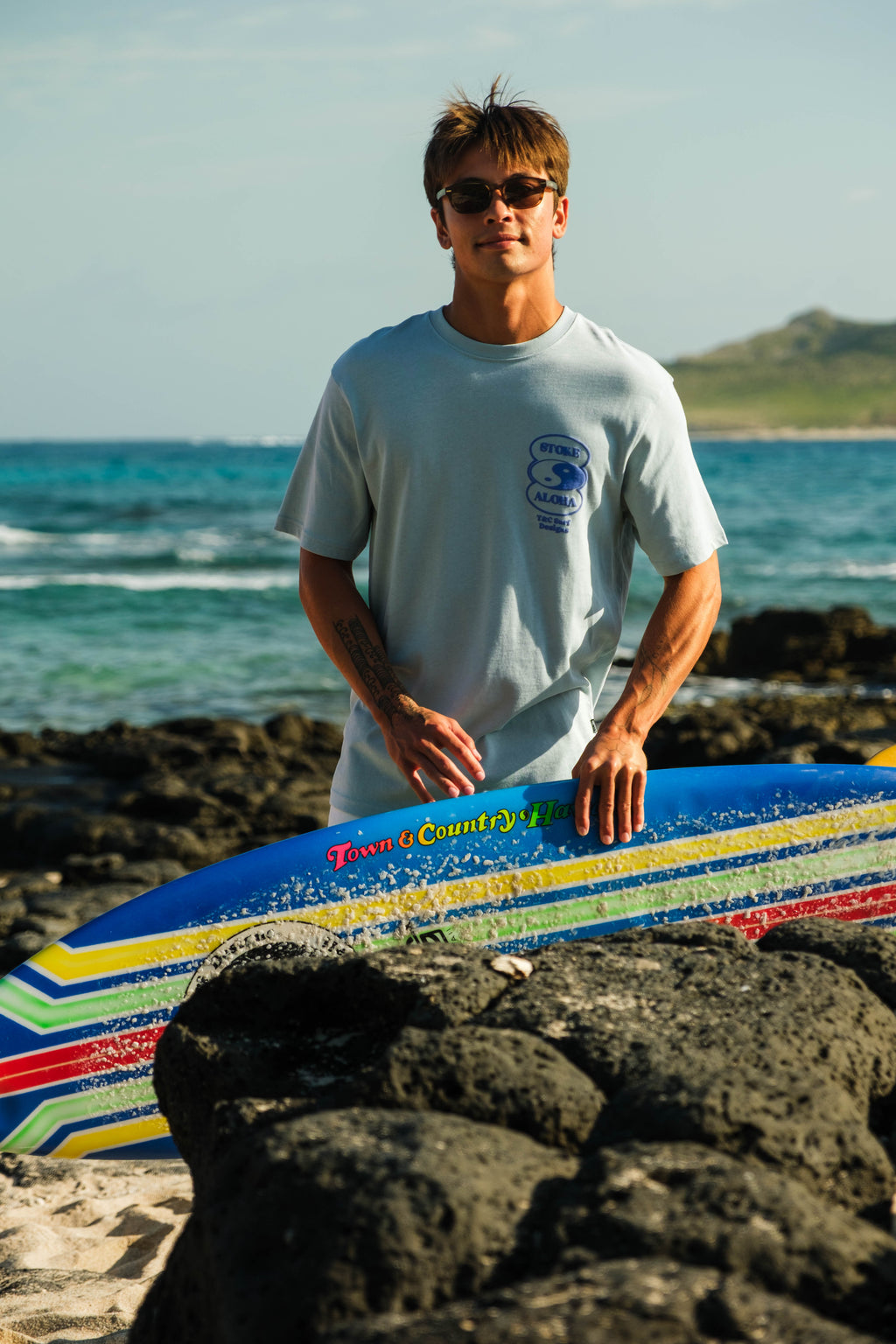 T&C Surf Designs T-shirt de manga curta com logótipo oval na frente - Azul usado