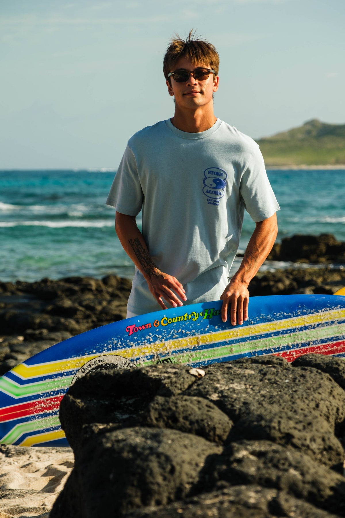 T&C Surf Designs T-shirt de manga curta com logótipo oval na frente - Azul usado
