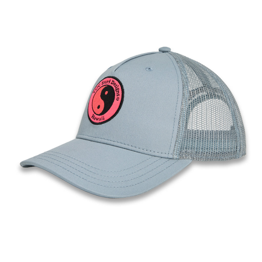 Boné Trucker YY da T&C Surf Designs - Azul Usado - Logótipo Rosa